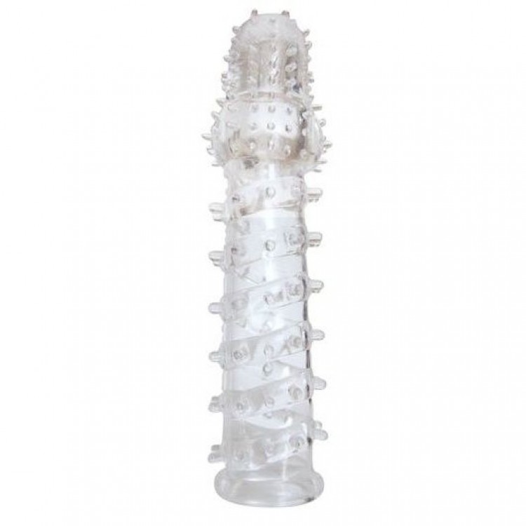 Закрытая прозрачная рельефная насадка с шипиками Crystal sleeve - 13,5 см.