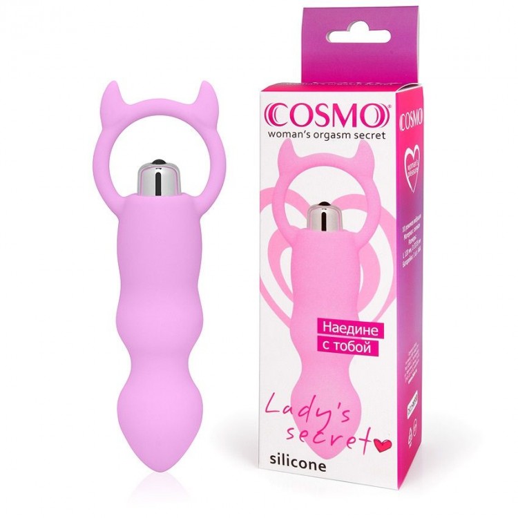 Розовый рельефный вибромассажер с рожками - 12 см. Розовый рельефный вибромассажер с рожками - 12 см.