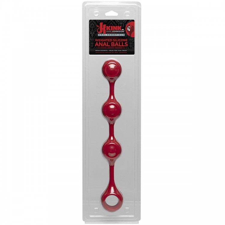 Красные утяжеленные анальные шарики Anal Essentials Weighted Silicone Anal Balls - 34,3 см.