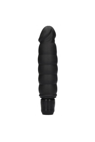 Черный вибромассажер Ribbed Multispeed Vibrator - 17 см.