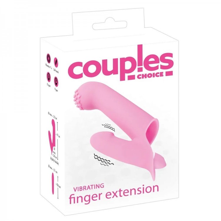 Нежно-розовая двойная вибронасадка на палец Vibrating Finger Extension - 17 см.