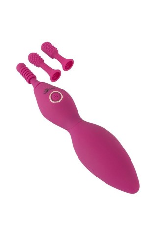 Ярко-розовый клиторальный вибратор с 3 насадками Spot Vibrator with 3 Tips - 17,9 см.