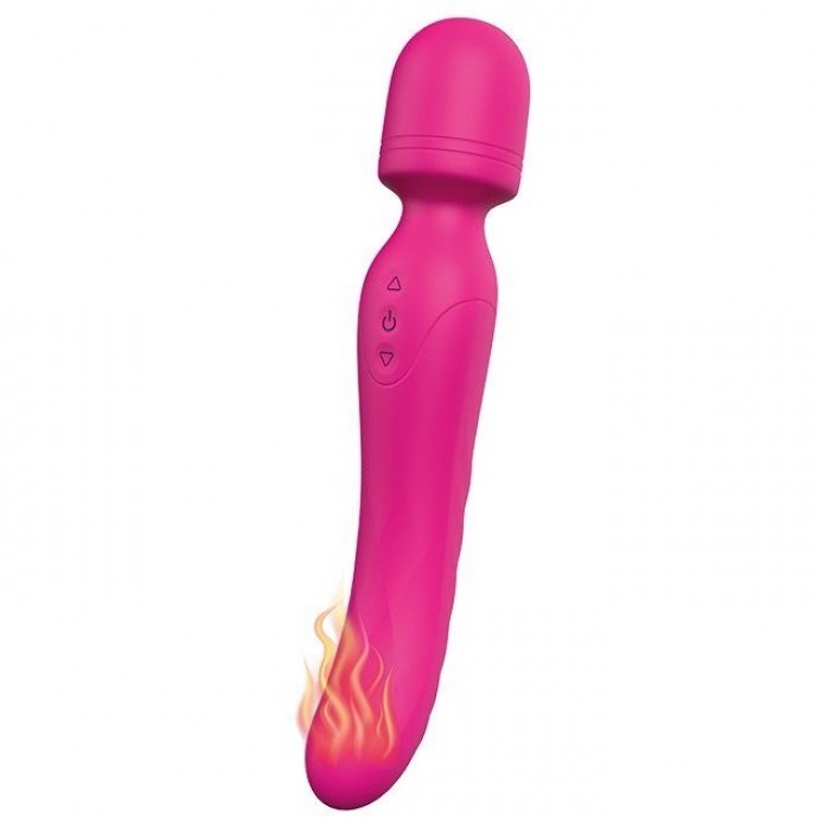 Ярко-розовый жезловый вибратор Heating Bodywand с нагревом - 23,2 см.