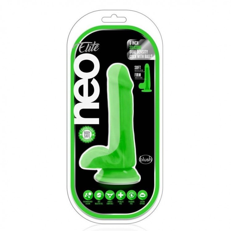 Зеленый фаллоимитатор 6 Inch Silicone Dual Density Cock with Balls - 15,24 см.