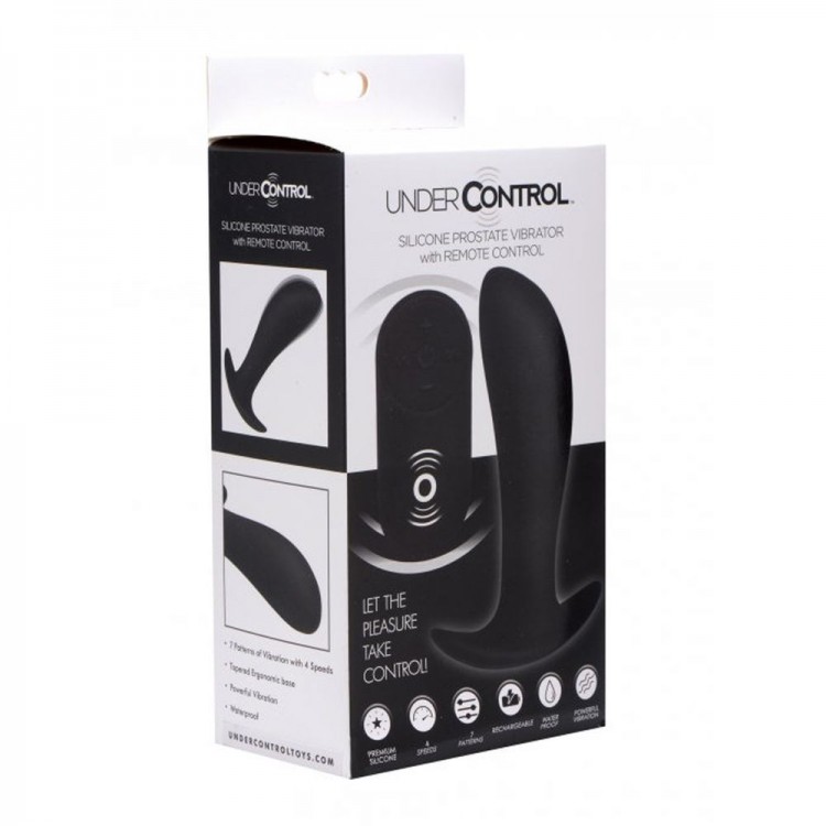 Черный стимулятор простаты Silicone Prostate Vibrator with Remote Control - 12 см.