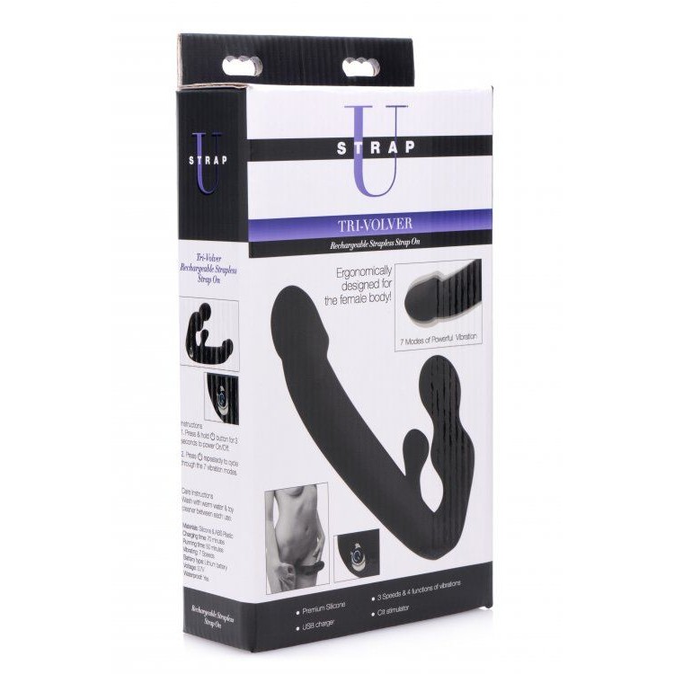 Черный безремневой страпон Tri-Volver Rechargeable Strapless Strap On Черный безремневой страпон Tri-Volver Rechargeable Strapless Strap On
