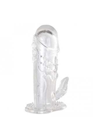 Прозрачная гелевая насадка с клиторальным отростком - 13 см.