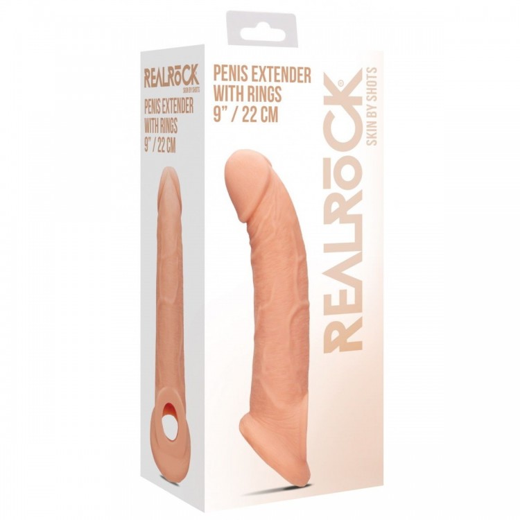 Телесная насадка с кольцом Penis Extender with Rings - 22 см.