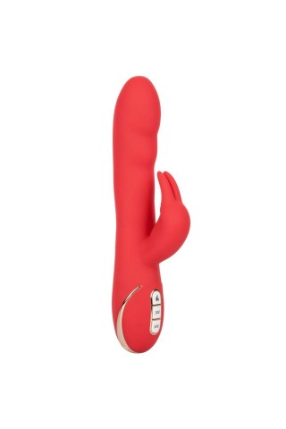 Красный вибромассажер-кролик с функцией нагрева Heated Silicone Ultra-Soft Rabbit - 21,5 см.