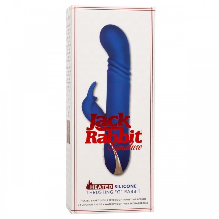 Синий вибратор-кролик с нагревом The Heated Silicone Thrusting G Rabbit - 21,5 см.