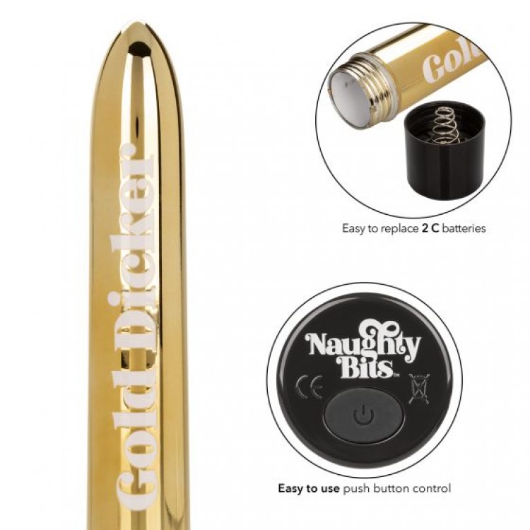 Золотистый классический вибратор Naughty Bits Gold Dicker Personal Vibrator - 19 см. Золотистый классический вибратор Naughty Bits Gold Dicker Personal Vibrator - 19 см.