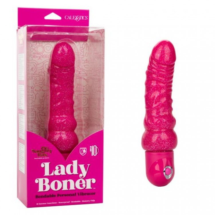 Розовый вибратор-реалистик с блестками Naughty Bits Lady Boner Bendable Personal Vibrator - 20 см.