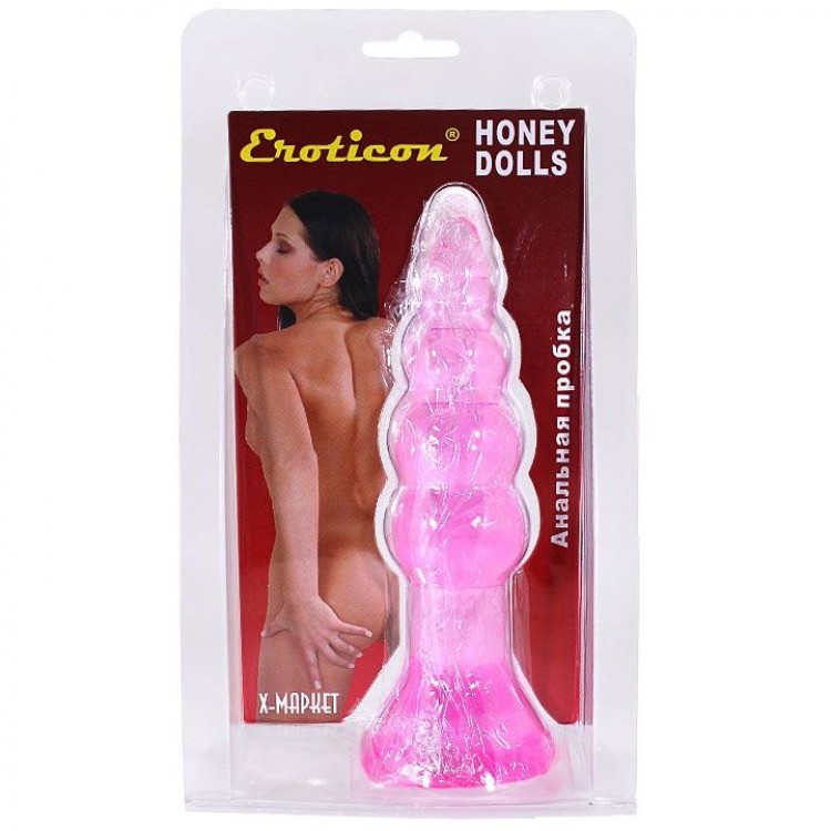 Бордовый гелевый анальный массажер HONEY DOLLS - 18 см. Бордовый гелевый анальный массажер HONEY DOLLS - 18 см.