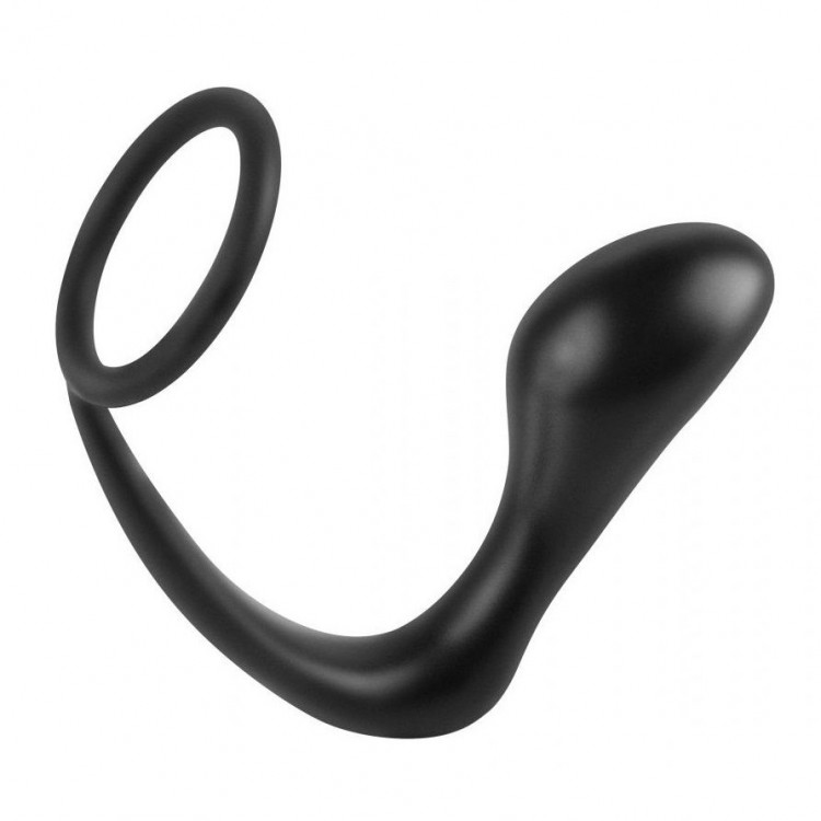 Черное эрекционное кольцо с анальным стимулятором Anal Plug Ring