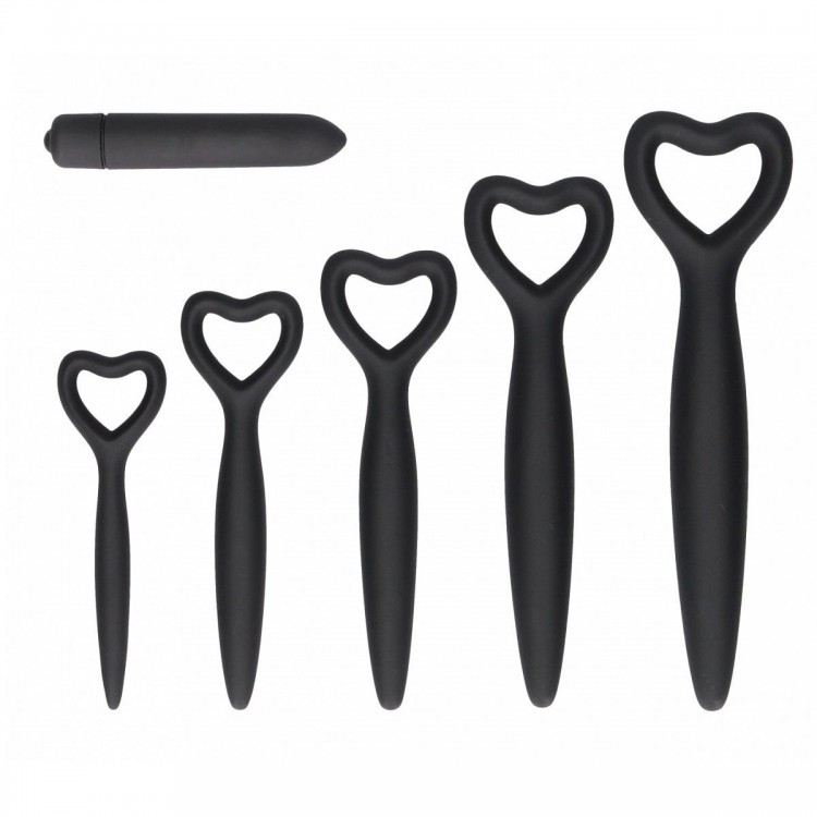 Набор черных вагинальных расширителей с вибропулей Silicone Vaginal Dilator Set