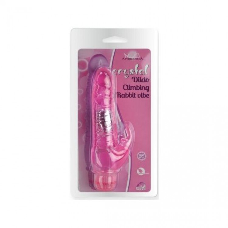 Розовый вибратор Crystal Dildo Climbing Rabbit Vibe - 22 см.