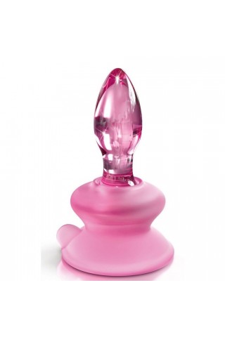 Розовая стеклянная пробка Icicles №90 с силиконовой присоской - 8 см.