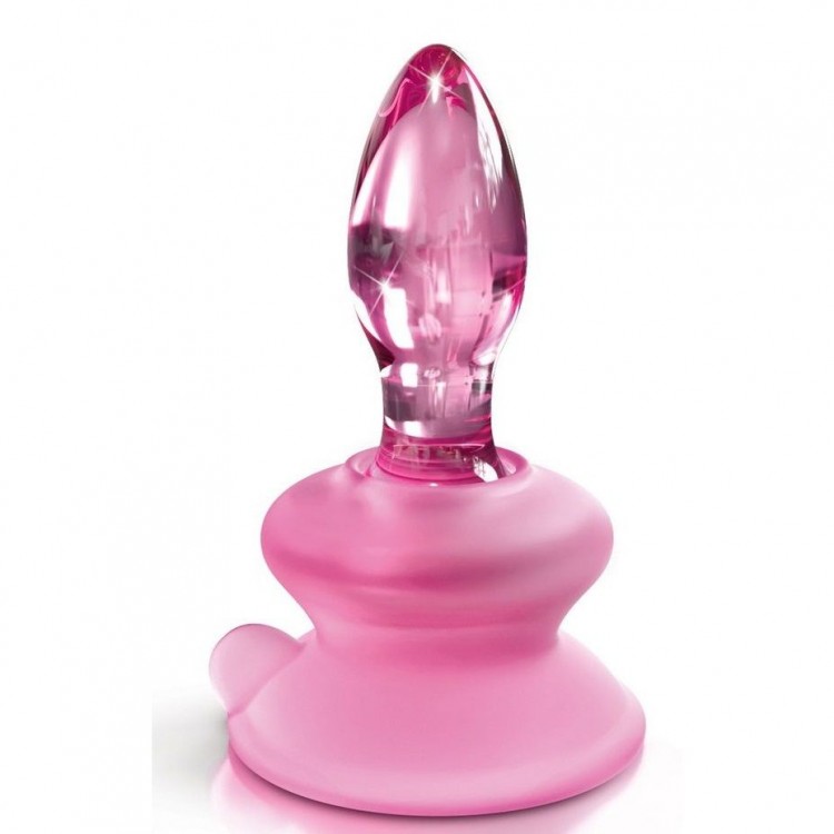 Розовая стеклянная пробка Icicles №90 с силиконовой присоской - 8 см.