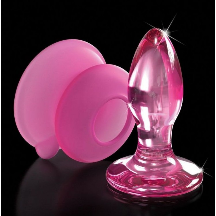 Розовая стеклянная пробка Icicles №90 с силиконовой присоской - 8 см.