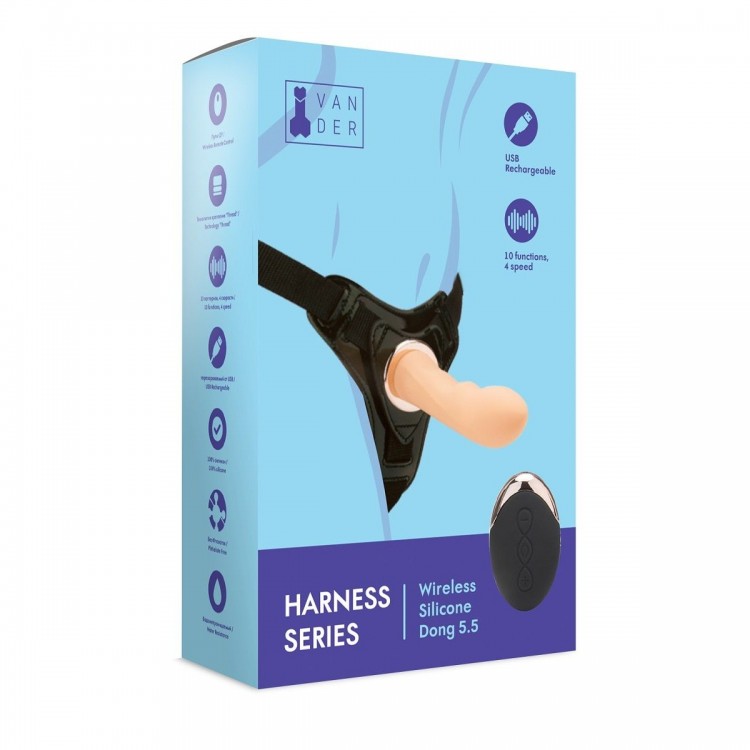 Телесный вибрострапон Vander Wireless Silicone Dong - 14 см.