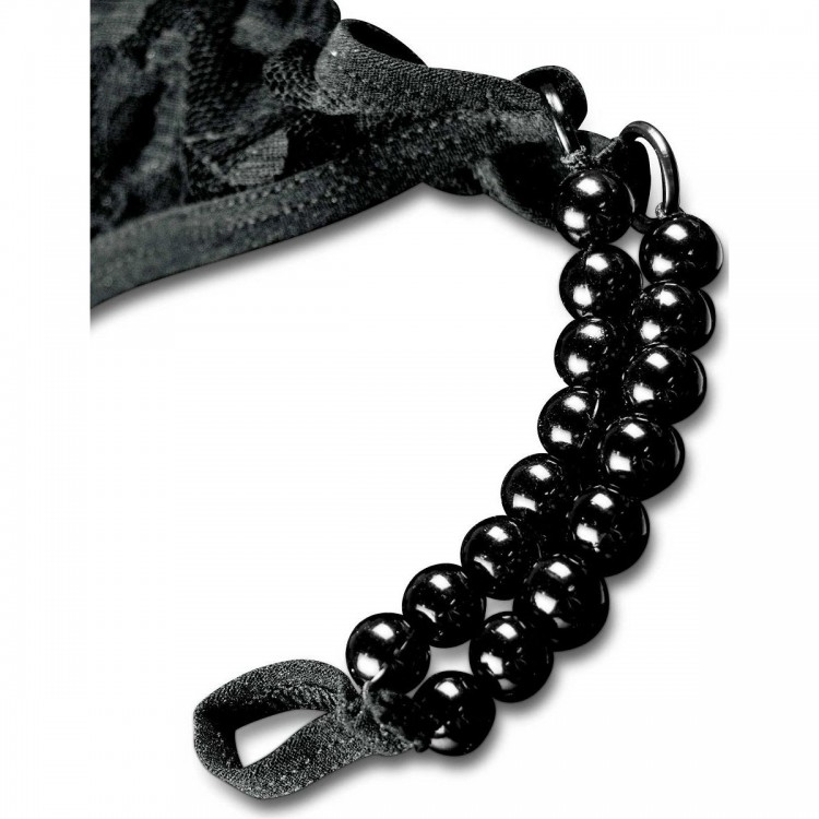 Черные трусики Crotchless Pleasure Pearls S-M-L с бусинами и анальным стимулятором