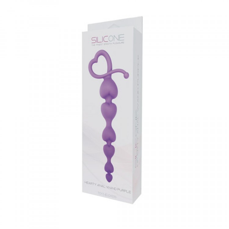 Фиолетовая анальная цепочка с звеньями-сердечками HEARTY ANAL WAND SILICONE - 18 см.