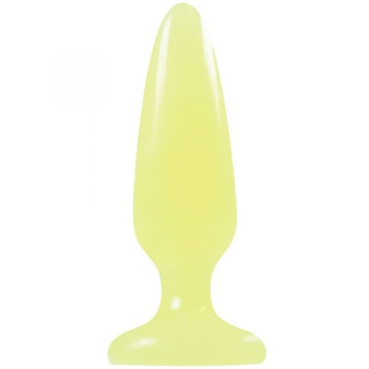 Желтая анальная пробка, светящаяся в темноте, Firefly Pleasure Plug Small - 10,1 см.
