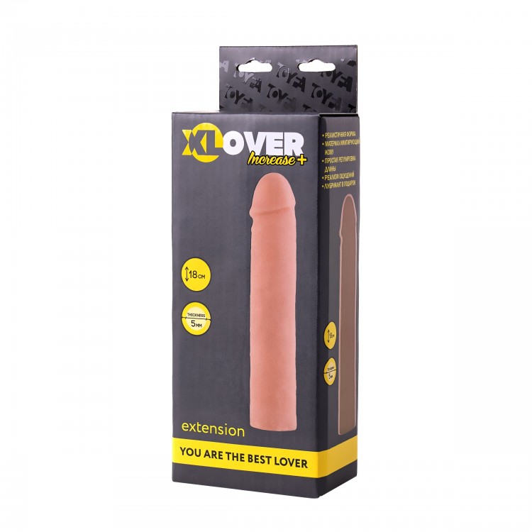 Фаллическая насадка телесного цвета XLover - 18 см.