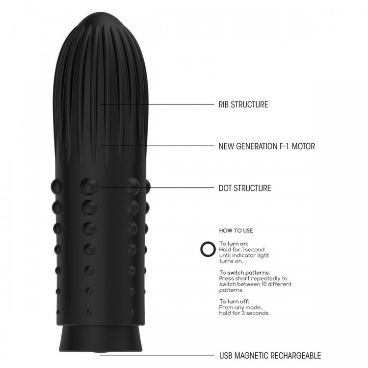 Черная вибропуля Turbo Rechargeable Bullet Lush - 9,8 см.