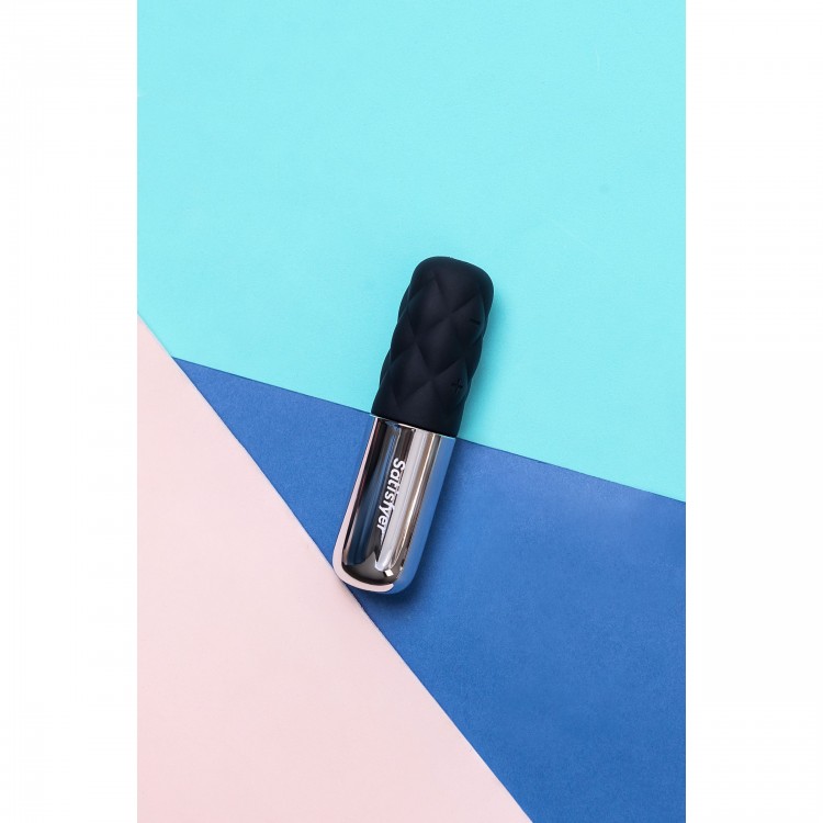 Чёрно-серебристая вибропуля Satisfyer Sparkling Darling