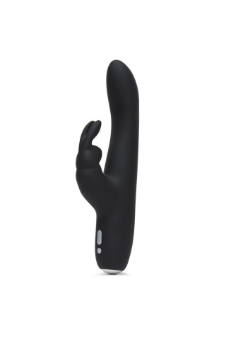 Черный вибратор с клиторальным отростком Greedy Girl Slimline Rabbit Vibrator - 22,8 см.