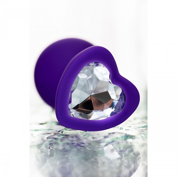 Фиолетовая анальная втулка Diamond Heart с прозрачным кристаллом - 8 см.