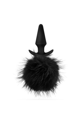 Силиконовая анальная пробка с чёрным заячьим хвостом Bunny Tail Pom Plug - 12,7 см.