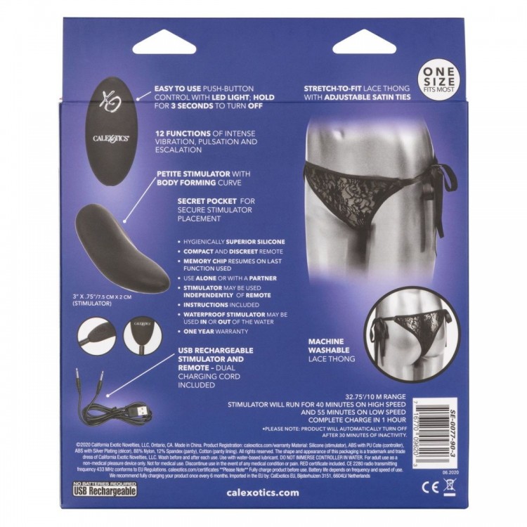 Черные кружевные трусики с вибратором для стимуляции клитора Remote Control Lace Thong Set