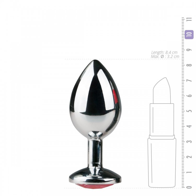 Серебристая анальная пробка Metal Butt Plug с розовым кристаллом - 8,4 см.