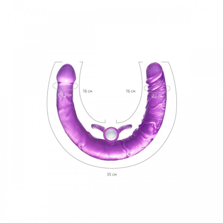 Фиолетовый двухсторонний фаллоимитатор с вибропулей - 35 см.