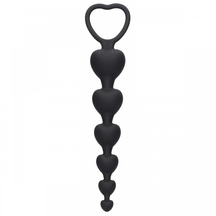 Черная анальная елочка Anal Heart Beads - 18,5 см.