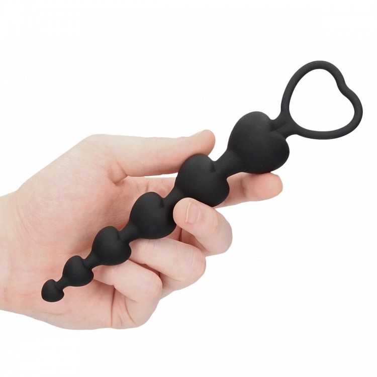Черная анальная елочка Anal Heart Beads - 18,5 см. Черная анальная елочка Anal Heart Beads - 18,5 см.