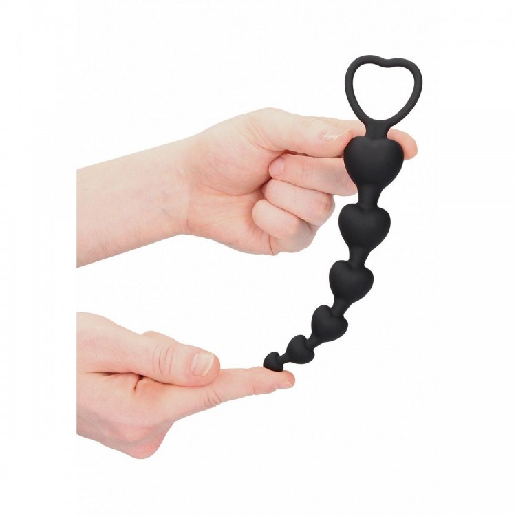 Черная анальная елочка Anal Heart Beads - 18,5 см. Черная анальная елочка Anal Heart Beads - 18,5 см.