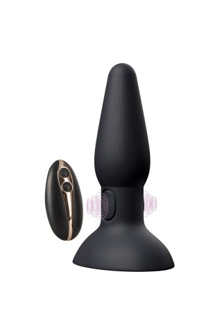 Черная анальная вибропробка с пульсацией в нижней части Thumping Anus Butt Plug - 15 см.