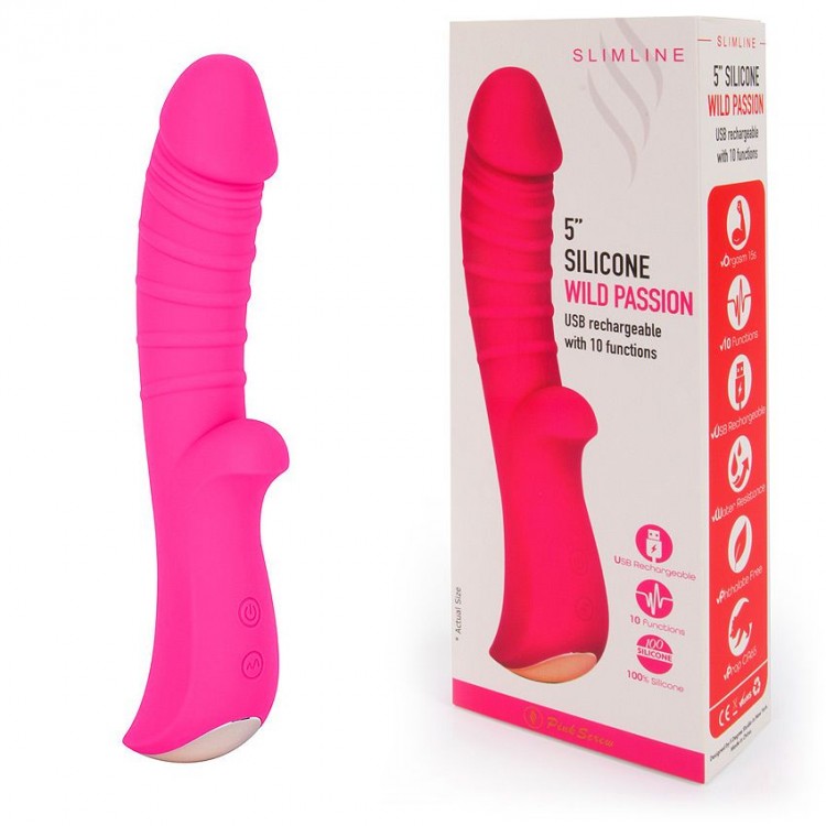 Ярко-розовый вибромассажер 5 Silicone Wild Passion - 19,1 см.