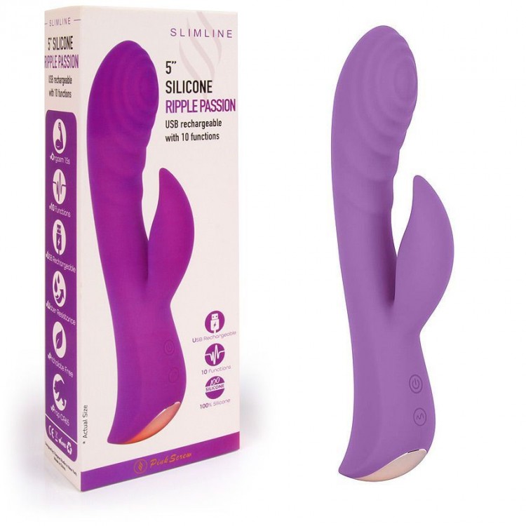 Фиолетовый вибромассажер-кролик 5" Silicone Ripple Passion - 19,1 см.