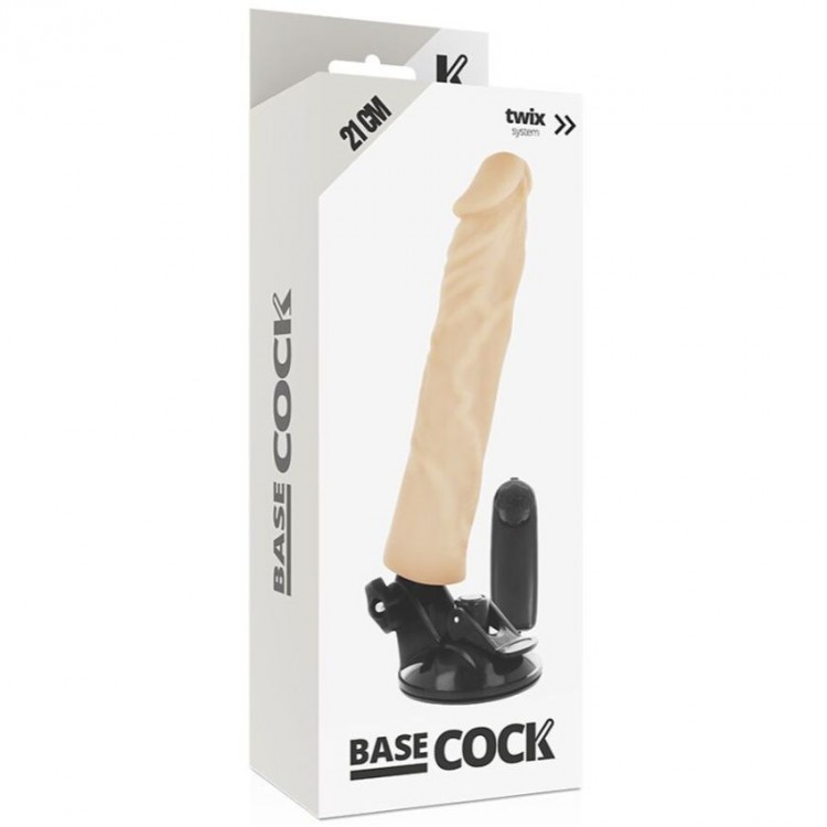 Телесный вибратор на мощной присоске Basecock Realistic Vibrator - 21 см.