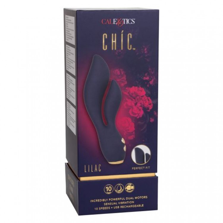 Синий вибромассажер-кролик Chi­c Lilac - 17,75 см.