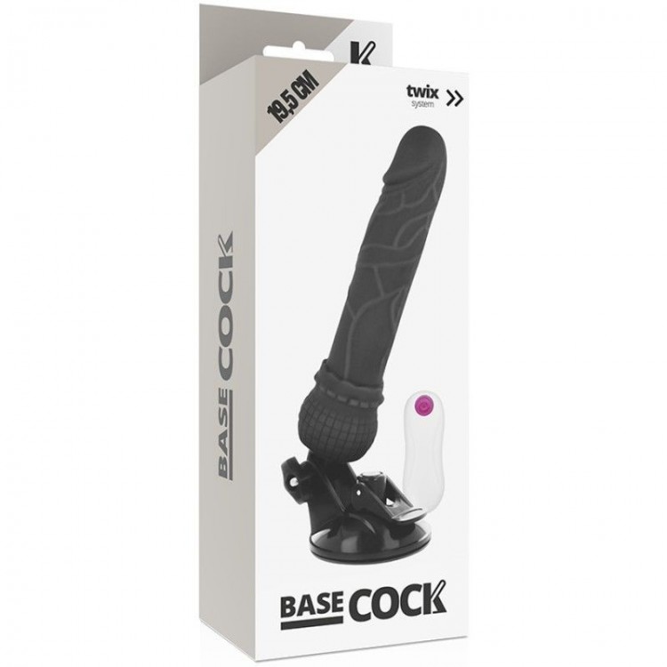 Черный вибромассажер на мощной присоске Basecock Realistic Vibrator Remote Control - 19,5 см.