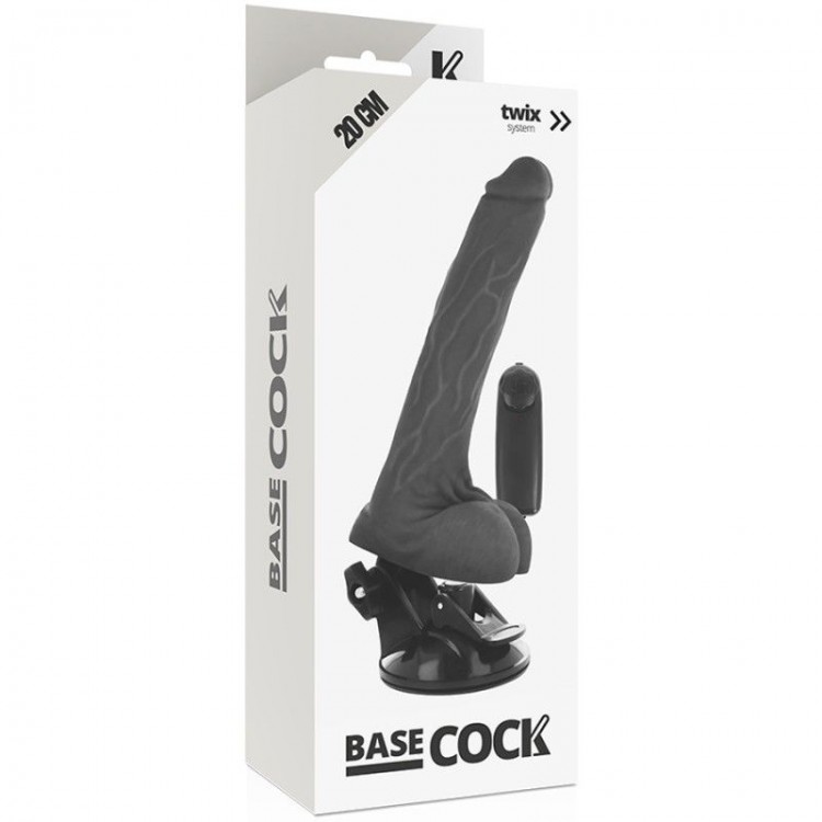 Черный вибромассажер на мощной присоске Basecock Realistic Vibrator - 20 см.