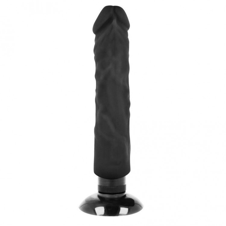 Черный вибратор на присоске Basecock Realistic Vibrator 2in1 - 20 см.