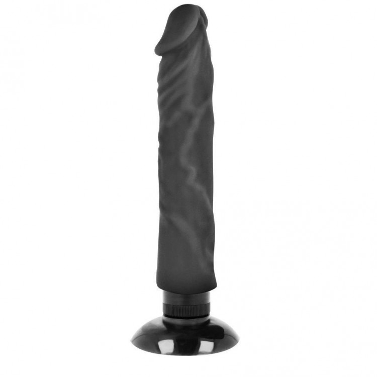 Черный вибратор на присоске Basecock Realistic Vibrator 2in1 - 20 см.