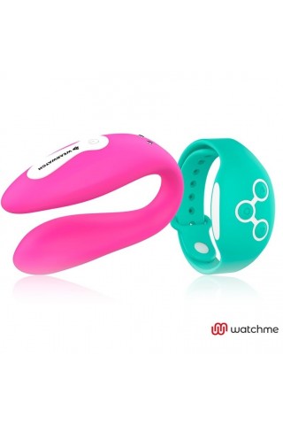 Розовый вибратор для пар с зеленым пультом-часами Weatwatch Dual Pleasure Vibe
