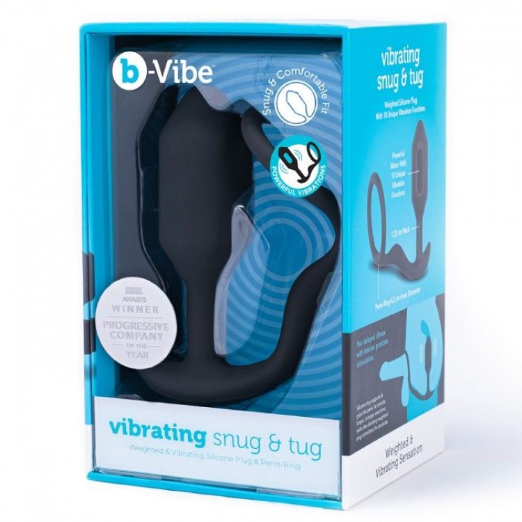 Черная анальная вибропробка с эрекционным кольцом Vibrating Snug & Tug M